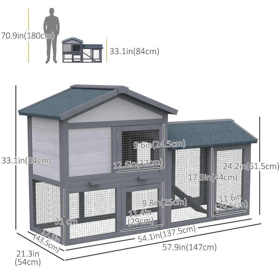Image 982413_ALTMORE2.jpg, Product 982-413 / Price $161.99, PawHut Wood Rabbit Hutch Bunny Cage with Run Dark Grey from PawHut on TSC.ca's Home & Garden department