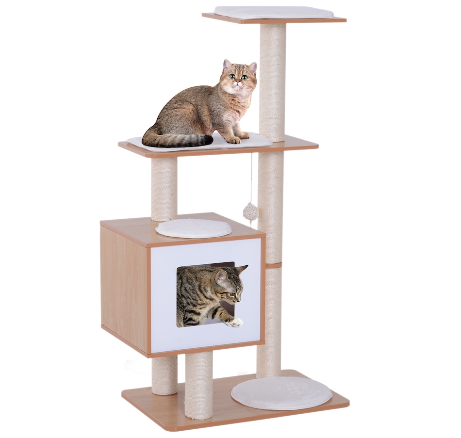 Image 982420.jpg, Product 982-420 / Price $106.99, PawHut 47" Wood Cat Tree Condo with Scratch Post, Toy Ball from PawHut on TSC.ca's Home & Garden department