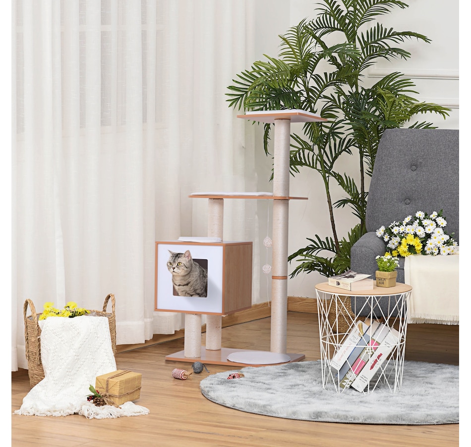Image 982420_ALTMORE1.jpg, Product 982-420 / Price $106.99, PawHut 47" Wood Cat Tree Condo with Scratch Post, Toy Ball from PawHut on TSC.ca's Home & Garden department