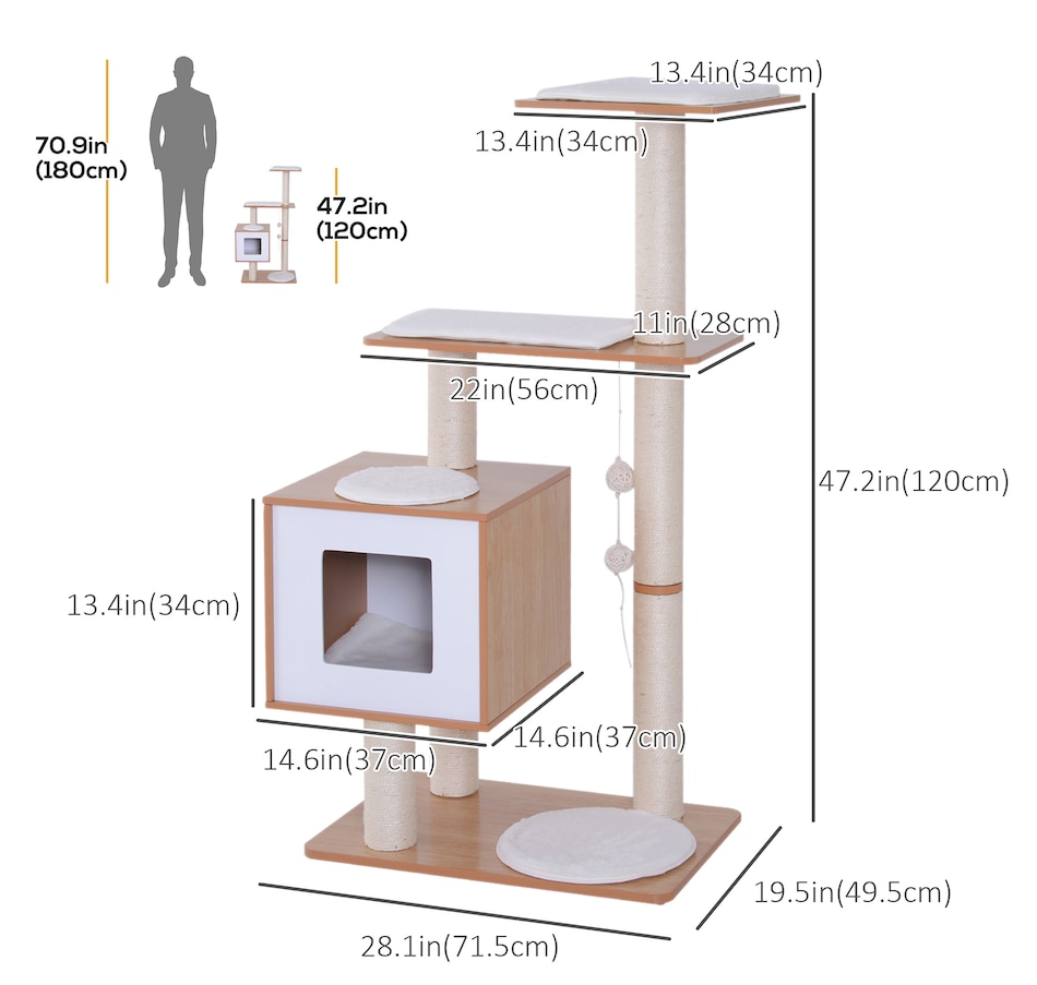 Image 982420_ALTMORE2.jpg, Product 982-420 / Price $106.99, PawHut 47" Wood Cat Tree Condo with Scratch Post, Toy Ball from PawHut on TSC.ca's Home & Garden department