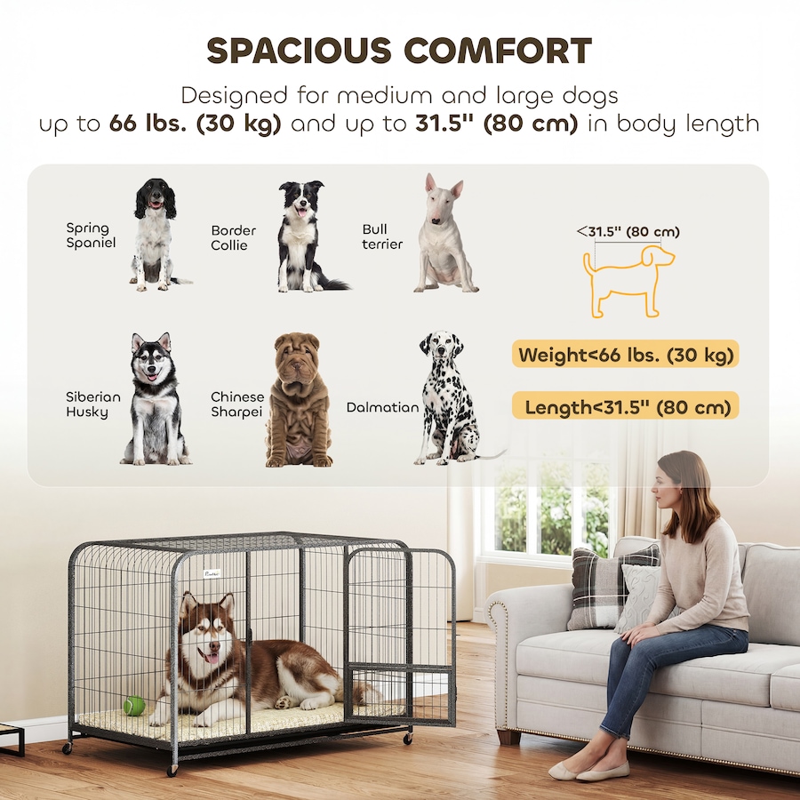 Image 982440_ALTMORE5.jpg, Product 982-440 / Price $129.99, PawHut Heavy Duty Dog Crate, Large Dog Cage with Wheels and Tray from PawHut on TSC.ca's Home & Garden department