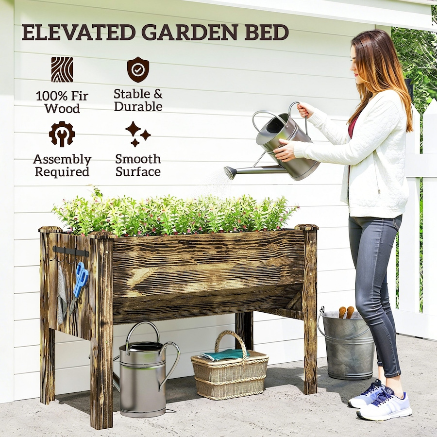 Image 982448_ALTMORE3.jpg, Product 982-448 / Price $134.99, Outsunny Raised Garden Bed with Hooks, 660lb Capacity, Carbonized from Outsunny on TSC.ca's Home & Garden department