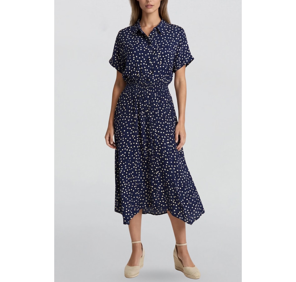 knee length dresses for ladies Polka Dot Midi Shirt Dress main image 1