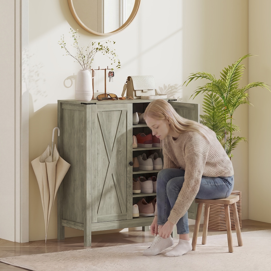 Image 982463_ALTMORE16.jpg, Product 982-463 / Price $164.89 - $179.99, HOMCOM Shoe Cabinet with Barn Doors, Farmhouse Shoe Storage Cabinet from HOMCOM on TSC.ca's Home & Garden department