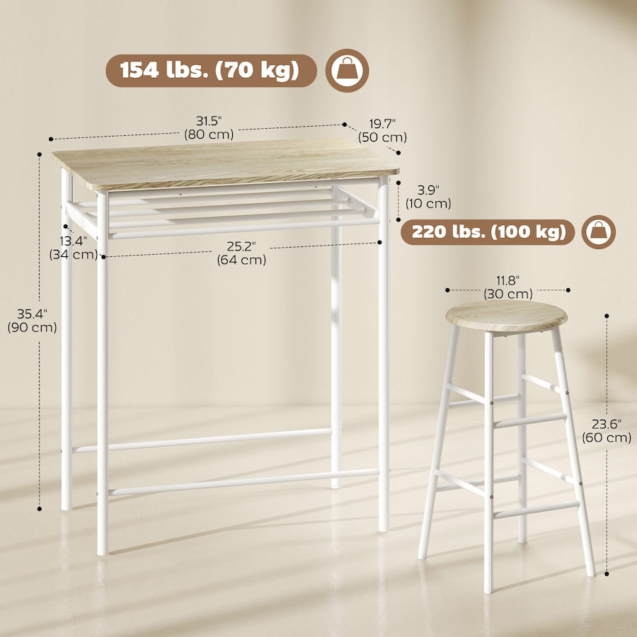 Image 982483_ALTMORE11.jpg, Product 982-483 / Price $119.99, HOMCOM 3 Piece Counter Height Table Chair Set with Table, 2 Matching Stools from HOMCOM on TSC.ca's Home & Garden department
