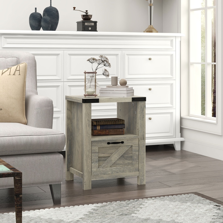 Image 982485_ALTMORE1.jpg, Product 982-485 / Price $101.84 - $119.99, HOMCOM Farmhouse Side End Table with Storage Drawer, Open Shelf from HOMCOM on TSC.ca's Home & Garden department