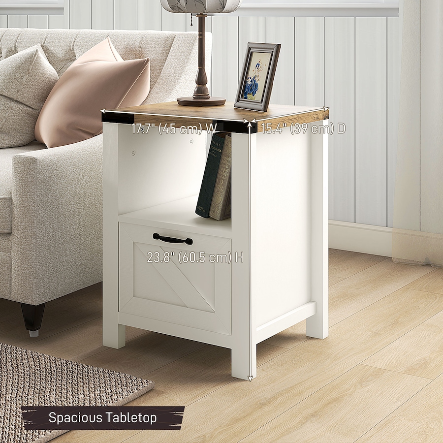 Image 982485_ALTMORE11.jpg, Product 982-485 / Price $101.84 - $119.99, HOMCOM Farmhouse Side End Table with Storage Drawer, Open Shelf from HOMCOM on TSC.ca's Home & Garden department