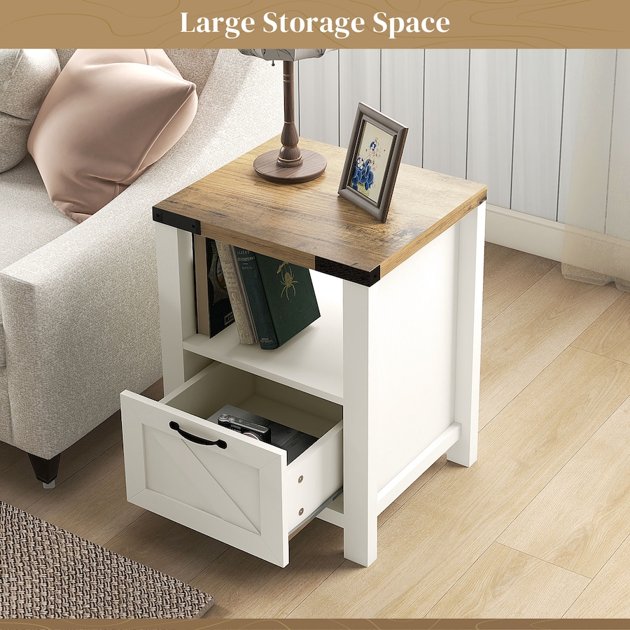 Image 982485_ALTMORE12.jpg, Product 982-485 / Price $101.84 - $119.99, HOMCOM Farmhouse Side End Table with Storage Drawer, Open Shelf from HOMCOM on TSC.ca's Home & Garden department