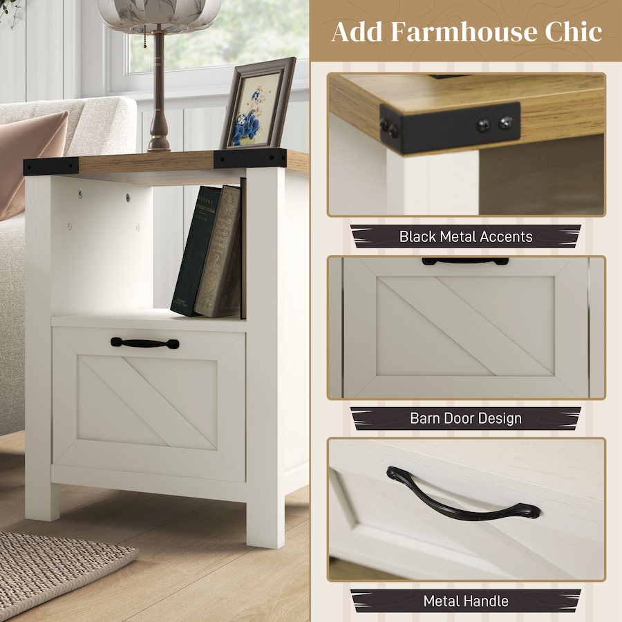 Image 982485_ALTMORE13.jpg, Product 982-485 / Price $101.84 - $119.99, HOMCOM Farmhouse Side End Table with Storage Drawer, Open Shelf from HOMCOM on TSC.ca's Home & Garden department
