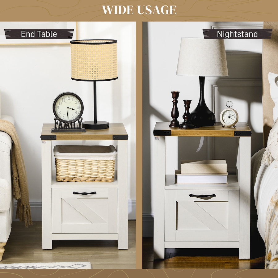Image 982485_ALTMORE14.jpg, Product 982-485 / Price $101.84 - $119.99, HOMCOM Farmhouse Side End Table with Storage Drawer, Open Shelf from HOMCOM on TSC.ca's Home & Garden department