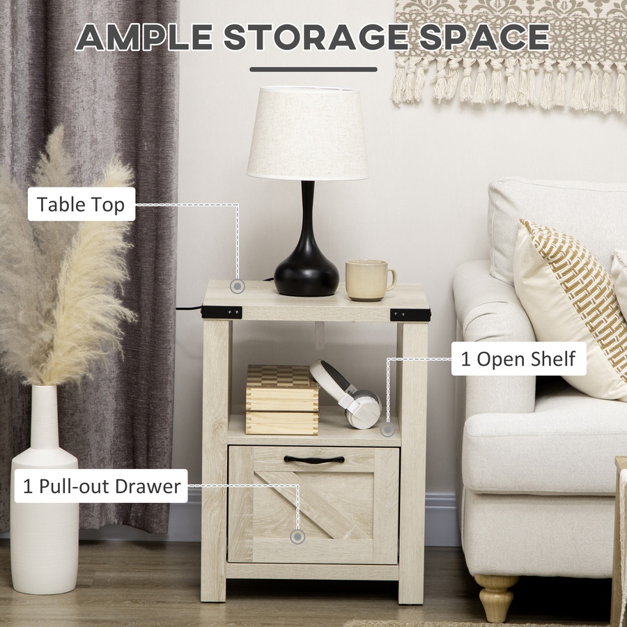Image 982485_ALTMORE28.jpg, Product 982-485 / Price $101.84 - $119.99, HOMCOM Farmhouse Side End Table with Storage Drawer, Open Shelf from HOMCOM on TSC.ca's Home & Garden department