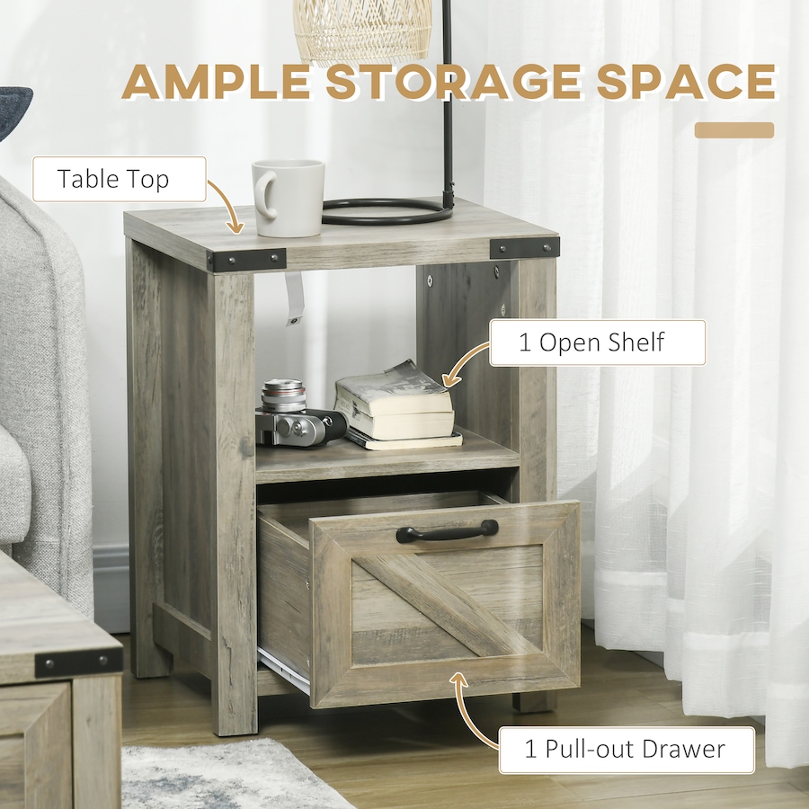 Image 982485_ALTMORE3.jpg, Product 982-485 / Price $101.84 - $119.99, HOMCOM Farmhouse Side End Table with Storage Drawer, Open Shelf from HOMCOM on TSC.ca's Home & Garden department