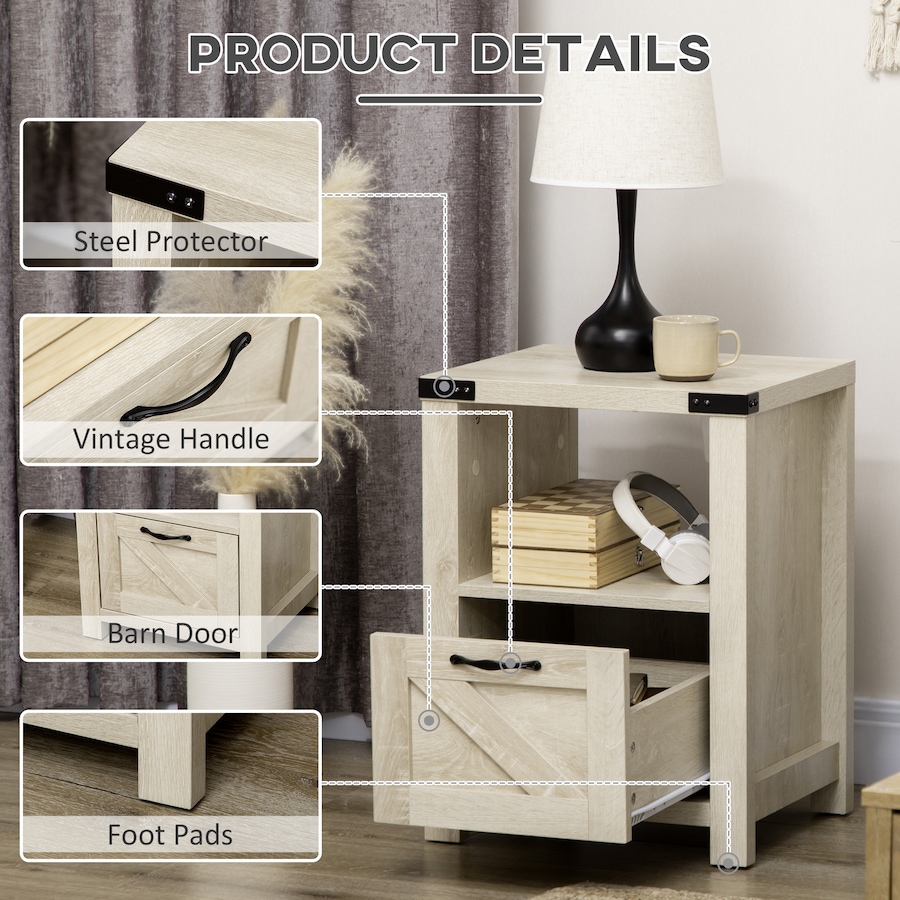 Image 982485_ALTMORE30.jpg, Product 982-485 / Price $101.84 - $119.99, HOMCOM Farmhouse Side End Table with Storage Drawer, Open Shelf from HOMCOM on TSC.ca's Home & Garden department