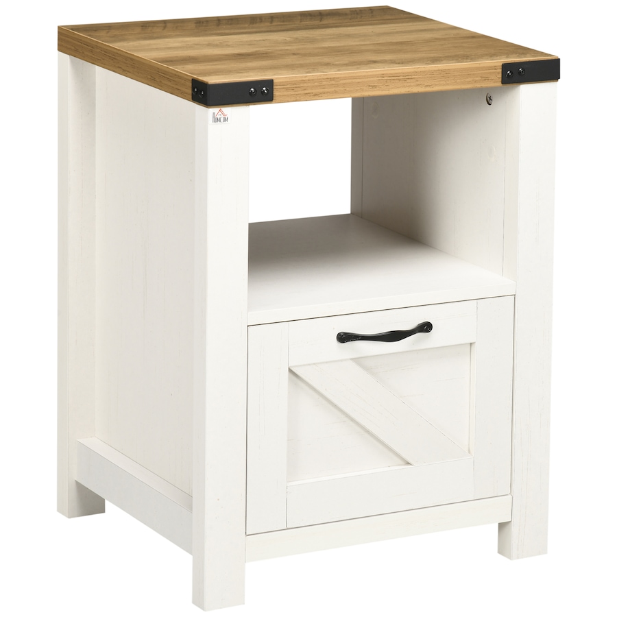 Image 982485_ST02.jpg, Product 982-485 / Price $101.84 - $119.99, HOMCOM Farmhouse Side End Table with Storage Drawer, Open Shelf from HOMCOM on TSC.ca's Home & Garden department