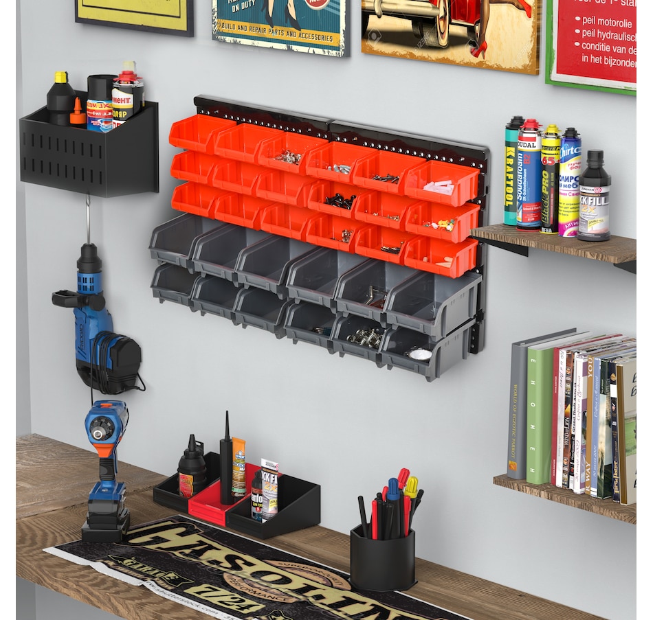 Image 982509_ALTMORE1.jpg, Product 982-509 / Price $44.99, DURHAND Wall Mounted Storage Bin Rack Tool Organizer with 30 Bins Pegboard from DURHAND on TSC.ca's Home & Garden department