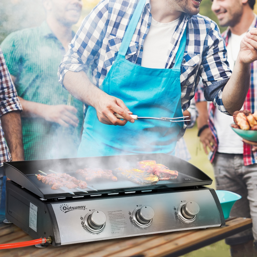 Image 982518_ALTMORE1.jpg, Product 982-518 / Price $144.99, Outsunny 3 Burner Liquefied Gas Grill, Portable BBQ Grill, Silver from Outsunny on TSC.ca's department