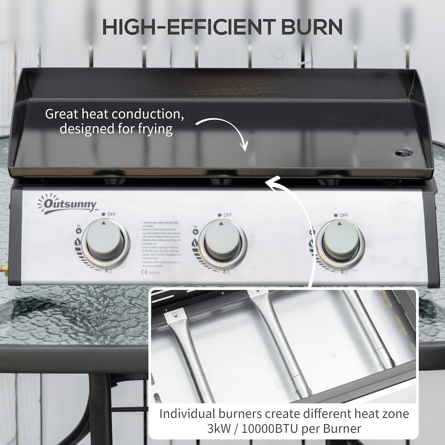 Image 982518_ALTMORE3.jpg, Product 982-518 / Price $144.99, Outsunny 3 Burner Liquefied Gas Grill, Portable BBQ Grill, Silver from Outsunny on TSC.ca's department
