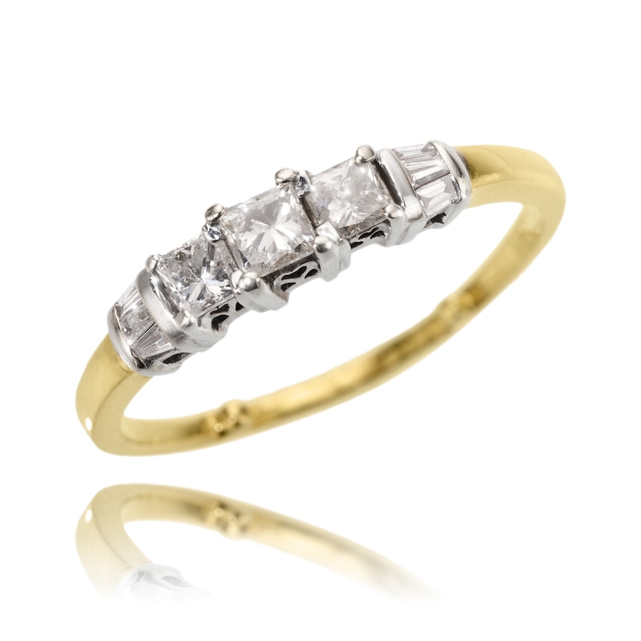 Image 982651.jpg, Product 982-651 / Price $1,495.00, 14K Yellow Gold Rhodium Enhanced "Past, Present, Future" Diamond Ring 0.50ctw from Estate Jewel Finds on TSC.ca's Jewellery department