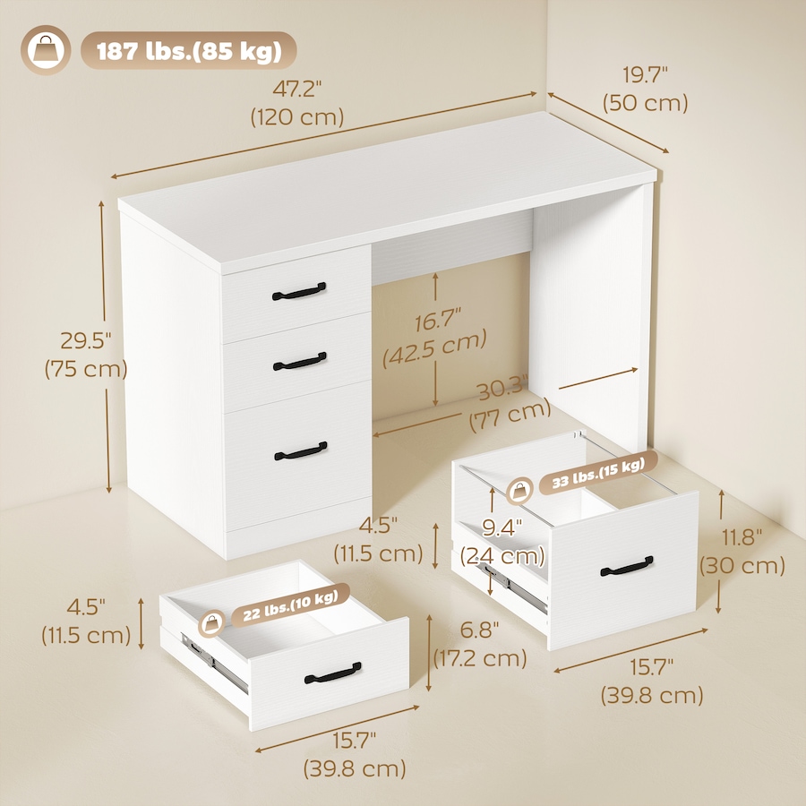 Image 982655_ALTMORE11.jpg, Product 982-655 / Price $154.99, HOMCOM Computer Desk with 3 Drawers, 47" Home Office Desk from HOMCOM on TSC.ca's Home & Garden department