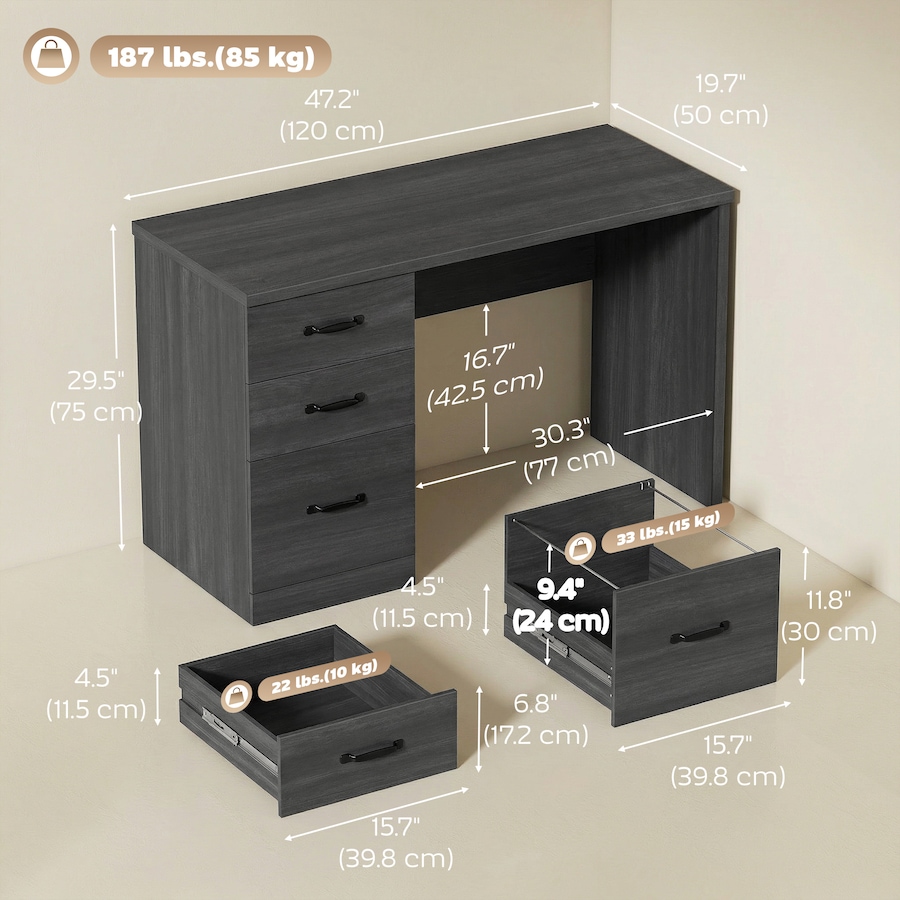 Image 982655_ALTMORE2.jpg, Product 982-655 / Price $154.99, HOMCOM Computer Desk with 3 Drawers, 47" Home Office Desk from HOMCOM on TSC.ca's Home & Garden department