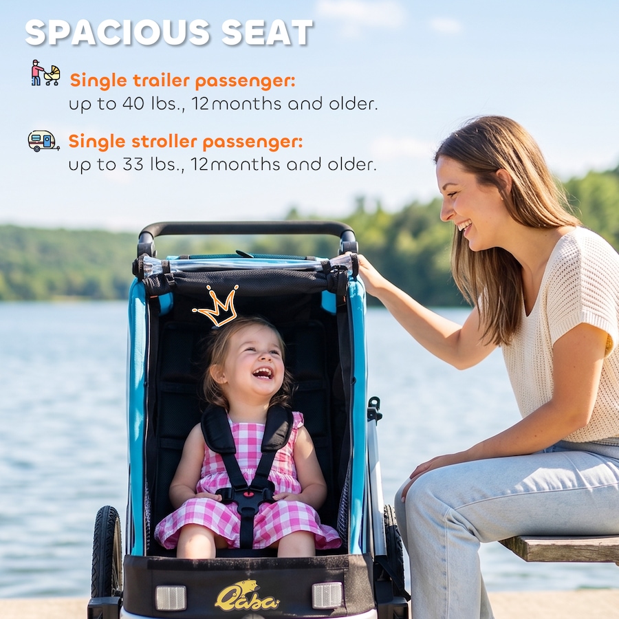 Image 982663_ALTMORE10.jpg, Product 982-663 / Price $274.99, Qaba Bike Trailer for Kids, 3-in-1 Baby Stroller & Jogger w/ Reclining Seat from Qaba on TSC.ca's Toys & Hobbies department
