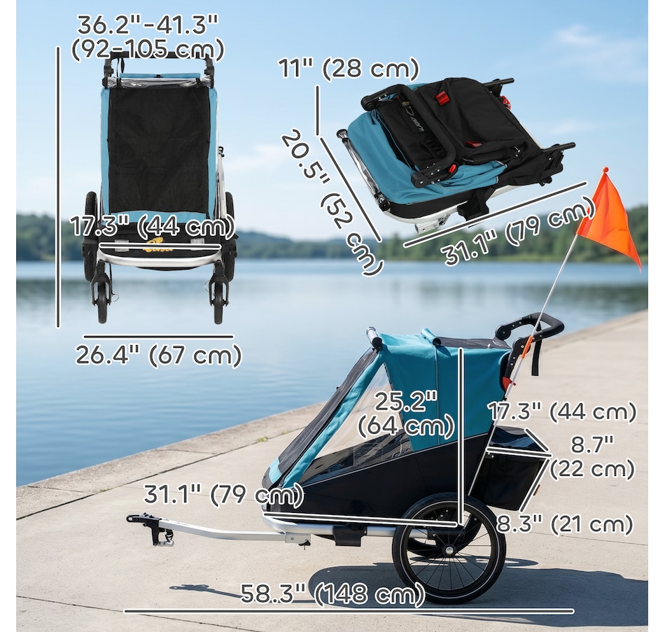 Image 982663_ALTMORE2.jpg, Product 982-663 / Price $319.99, Qaba Bike Trailer for Kids, 3-in-1 Baby Stroller & Jogger w/ Reclining Seat from Qaba on TSC.ca's Toys & Hobbies department
