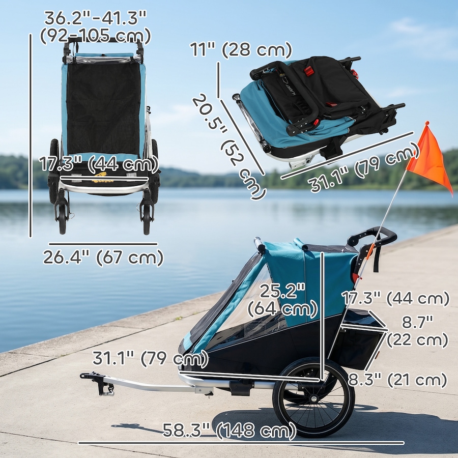 Image 982663_ALTMORE2.jpg, Product 982-663 / Price $274.99, Qaba Bike Trailer for Kids, 3-in-1 Baby Stroller & Jogger w/ Reclining Seat from Qaba on TSC.ca's Toys & Hobbies department