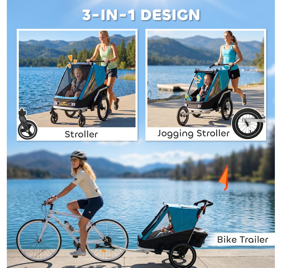 Image 982663_ALTMORE3.jpg, Product 982-663 / Price $319.99, Qaba Bike Trailer for Kids, 3-in-1 Baby Stroller & Jogger w/ Reclining Seat from Qaba on TSC.ca's Toys & Hobbies department