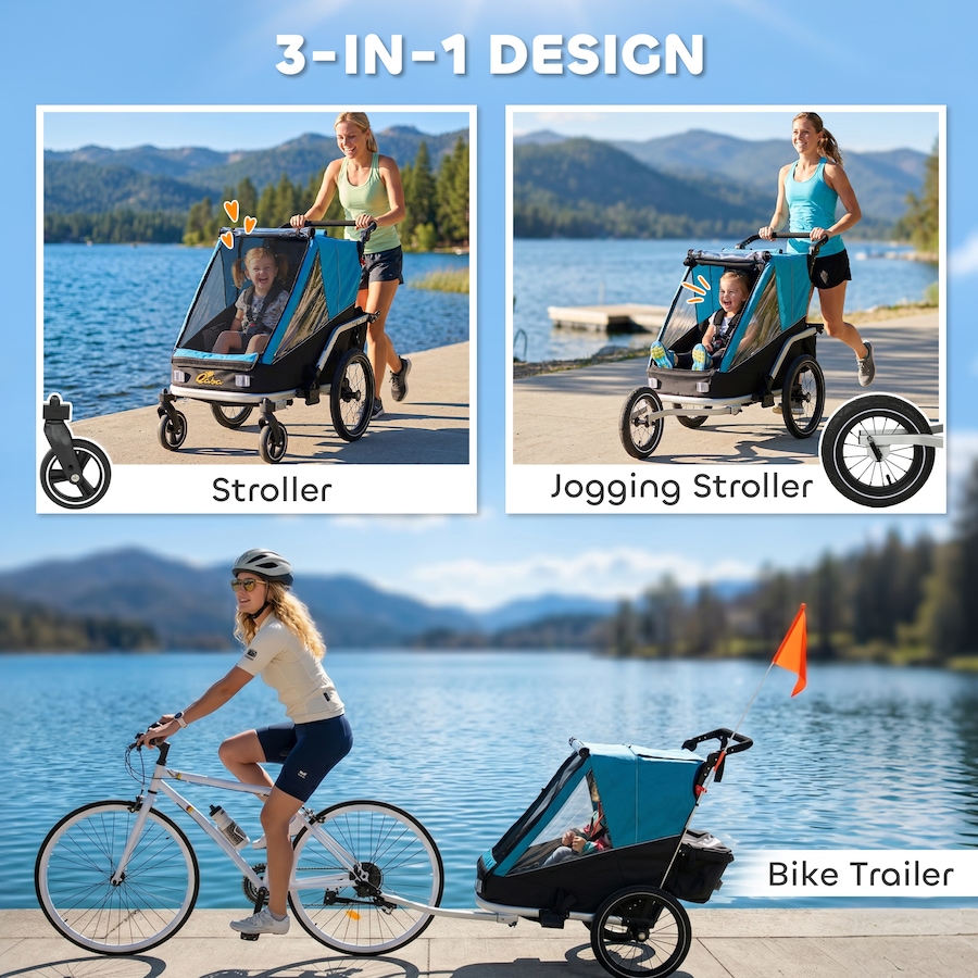 Image 982663_ALTMORE3.jpg, Product 982-663 / Price $274.99, Qaba Bike Trailer for Kids, 3-in-1 Baby Stroller & Jogger w/ Reclining Seat from Qaba on TSC.ca's Toys & Hobbies department