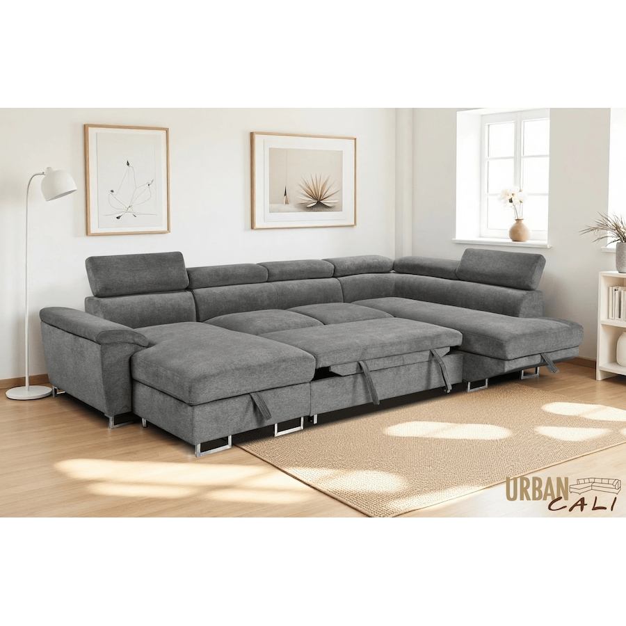 Image 982664_ALTMORE1.jpg, Product 982-664 / Price $3,249.99, Urban Cali Burbank 133" Wide Large Sleeper Sectional Sofa Bed with Adjustable Headrests and Storage Chaises in Ulani Ash from Urban Cali on TSC.ca's Home & Garden department