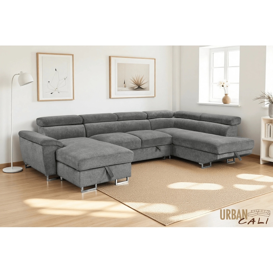 Image 982664_ALTMORE2.jpg, Product 982-664 / Price $3,249.99, Urban Cali Burbank 133" Wide Large Sleeper Sectional Sofa Bed with Adjustable Headrests and Storage Chaises in Ulani Ash from Urban Cali on TSC.ca's Home & Garden department