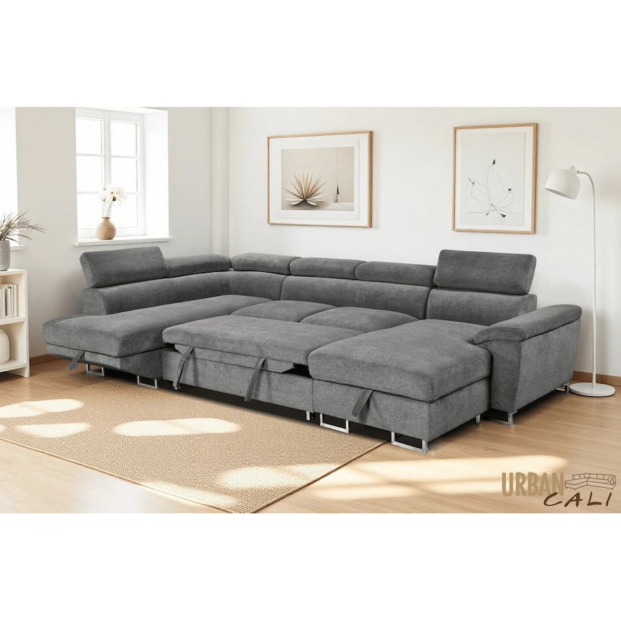 Image 982664_ALTMORE8.jpg, Product 982-664 / Price $3,249.99, Urban Cali Burbank 133" Wide Large Sleeper Sectional Sofa Bed with Adjustable Headrests and Storage Chaises in Ulani Ash from Urban Cali on TSC.ca's Home & Garden department