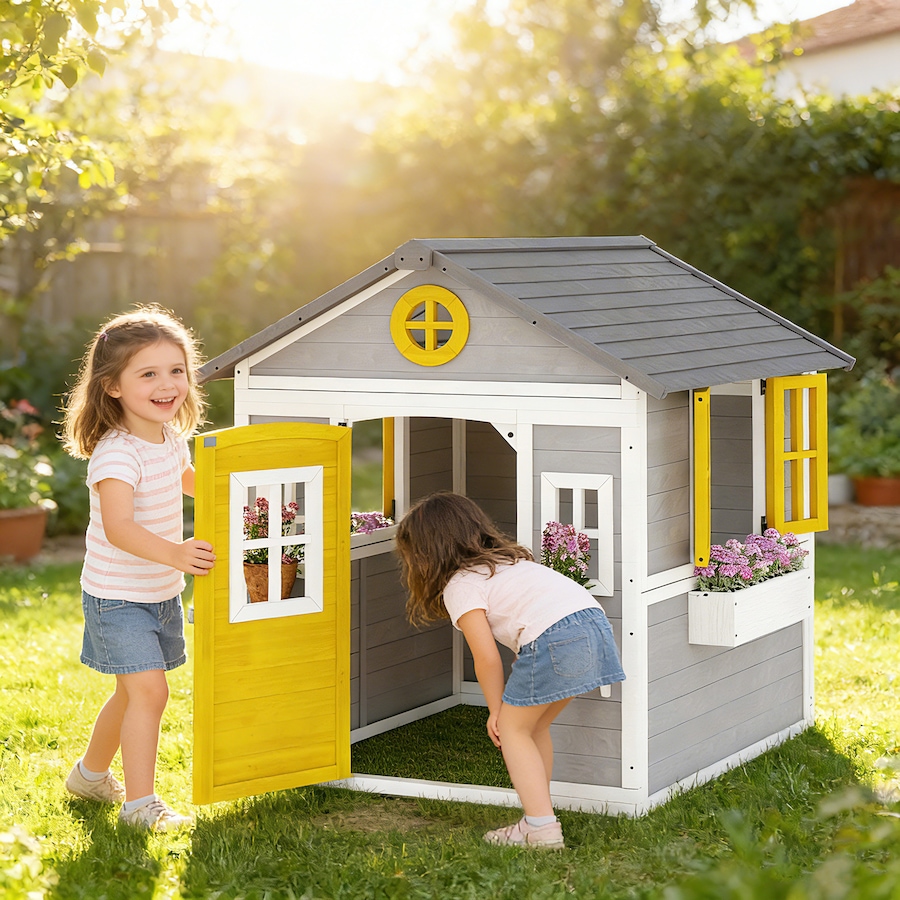 Image 982667_ALTMORE1.jpg, Product 982-667 / Price $299.99, Outsunny Playhouse for Kids, Outdoor Wooden Playhouse for Backyard, Grey from Outsunny on TSC.ca's Home & Garden department