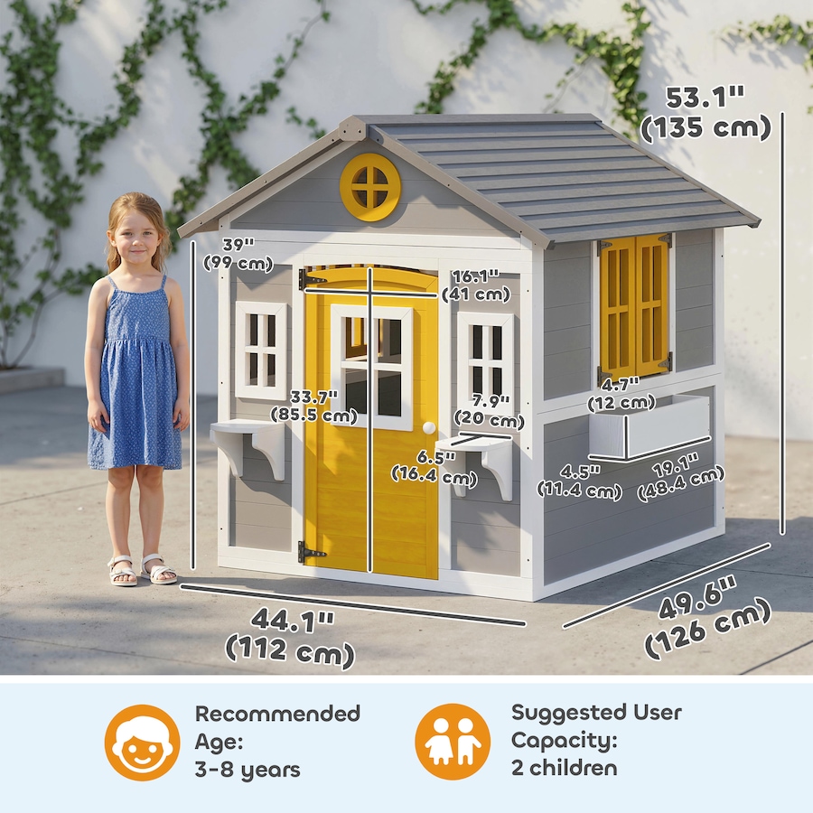 Image 982667_ALTMORE2.jpg, Product 982-667 / Price $299.99, Outsunny Playhouse for Kids, Outdoor Wooden Playhouse for Backyard, Grey from Outsunny on TSC.ca's Home & Garden department