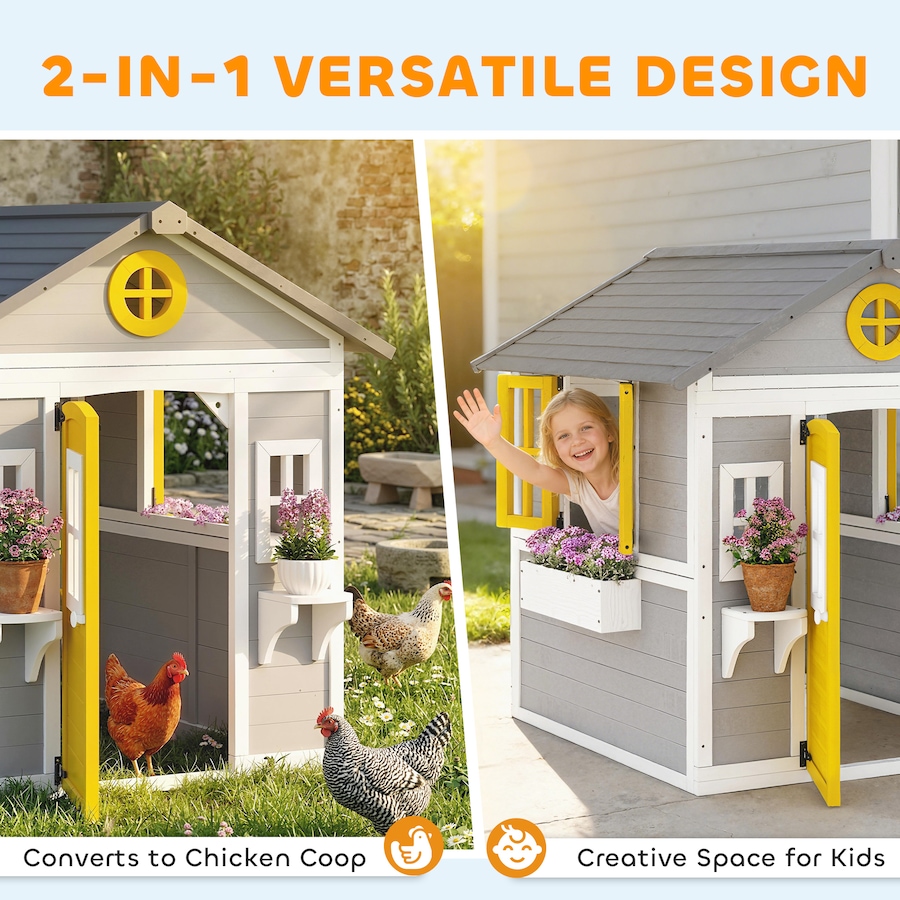 Image 982667_ALTMORE4.jpg, Product 982-667 / Price $299.99, Outsunny Playhouse for Kids, Outdoor Wooden Playhouse for Backyard, Grey from Outsunny on TSC.ca's Home & Garden department