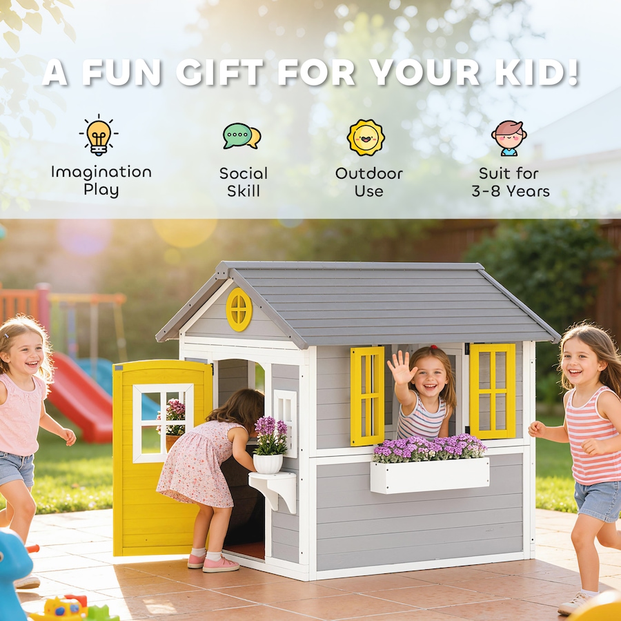 Image 982667_ALTMORE6.jpg, Product 982-667 / Price $299.99, Outsunny Playhouse for Kids, Outdoor Wooden Playhouse for Backyard, Grey from Outsunny on TSC.ca's Home & Garden department