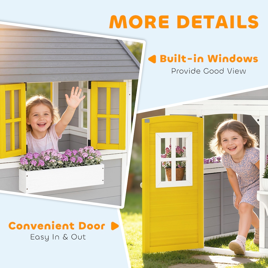 Image 982667_ALTMORE7.jpg, Product 982-667 / Price $299.99, Outsunny Playhouse for Kids, Outdoor Wooden Playhouse for Backyard, Grey from Outsunny on TSC.ca's Home & Garden department