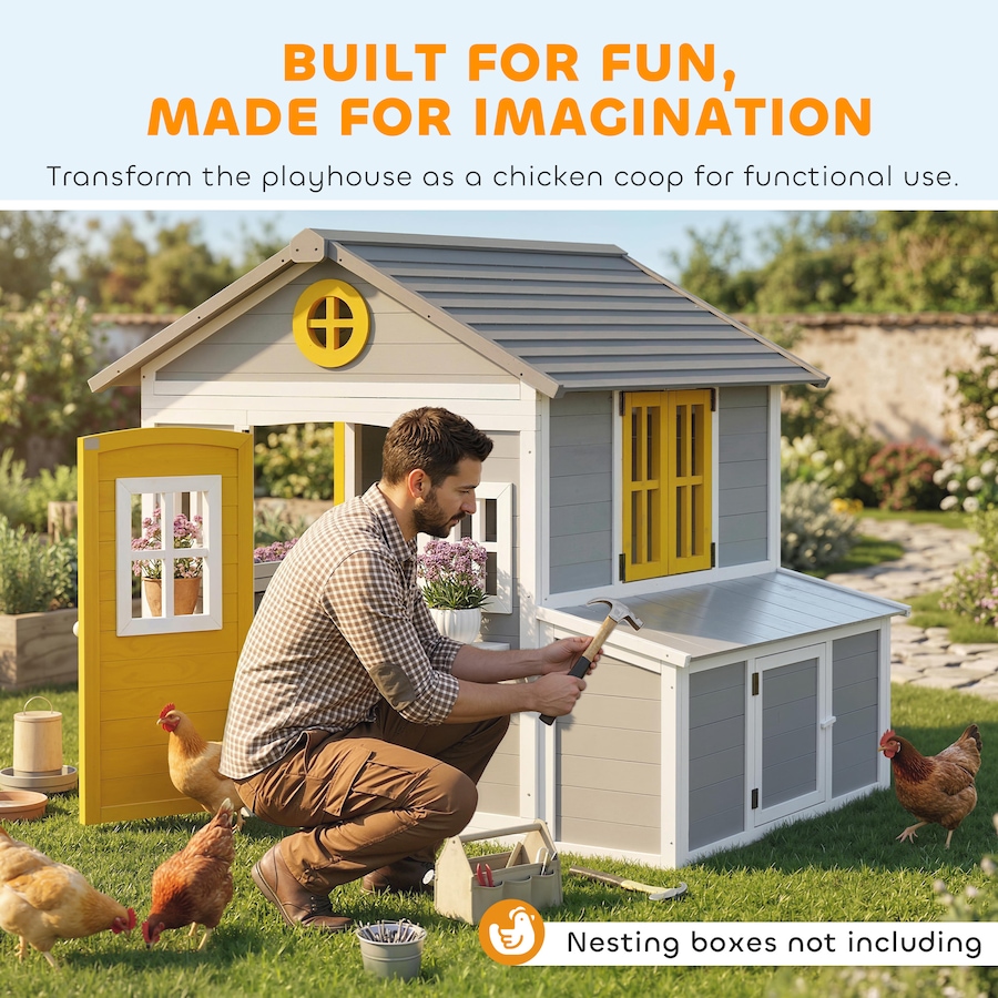 Image 982667_ALTMORE8.jpg, Product 982-667 / Price $299.99, Outsunny Playhouse for Kids, Outdoor Wooden Playhouse for Backyard, Grey from Outsunny on TSC.ca's Home & Garden department