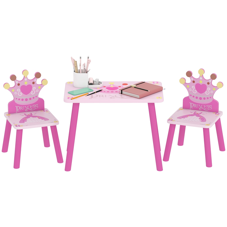 Image 982684.jpg, Product 982-684 / Price $72.99, Qaba 3-Piece Set Kids Wooden Table Chair with Crown Pattern for 2-4 Years from Qaba on TSC.ca's Home & Garden department