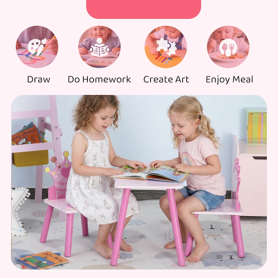 Image 982684_ALTMORE4.jpg, Product 982-684 / Price $72.99, Qaba 3-Piece Set Kids Wooden Table Chair with Crown Pattern for 2-4 Years from Qaba on TSC.ca's Home & Garden department