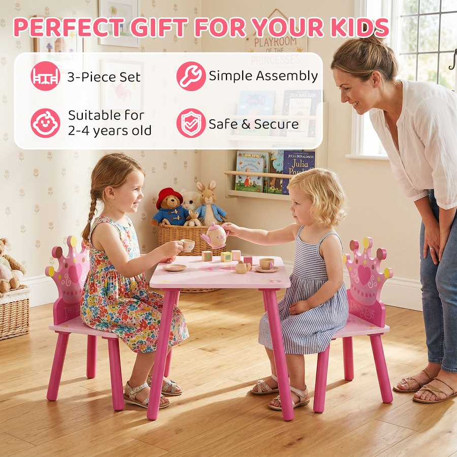 Image 982684_ALTMORE5.jpg, Product 982-684 / Price $72.99, Qaba 3-Piece Set Kids Wooden Table Chair with Crown Pattern for 2-4 Years from Qaba on TSC.ca's Home & Garden department