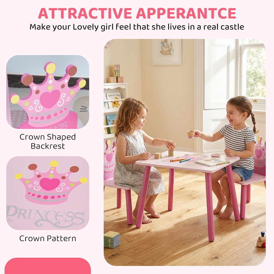 Image 982684_ALTMORE6.jpg, Product 982-684 / Price $72.99, Qaba 3-Piece Set Kids Wooden Table Chair with Crown Pattern for 2-4 Years from Qaba on TSC.ca's Home & Garden department