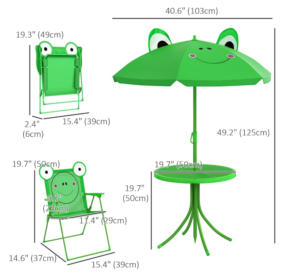Image 982686_ALTMORE2.jpg, Product 982-686 / Price $61.99, Outsunny Kids Folding Picnic Table and Chair Set with Umbrella, Green from Outsunny on TSC.ca's Home & Garden department