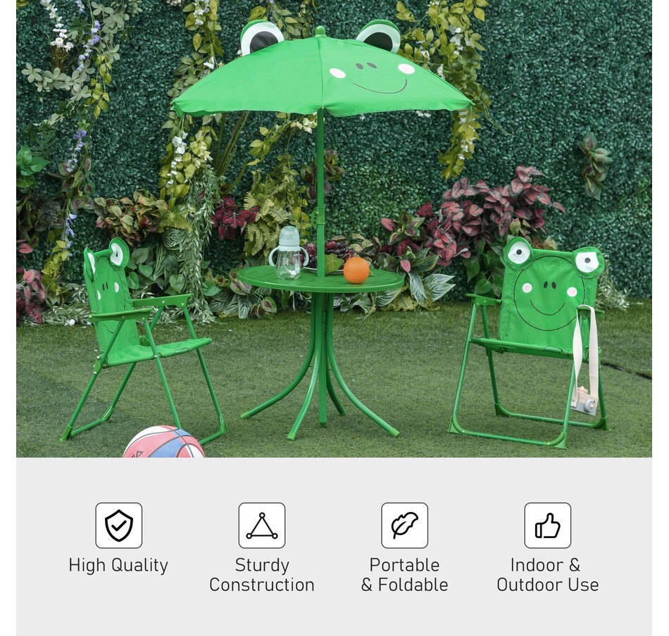 Image 982686_ALTMORE4.jpg, Product 982-686 / Price $61.99, Outsunny Kids Folding Picnic Table and Chair Set with Umbrella, Green from Outsunny on TSC.ca's Home & Garden department