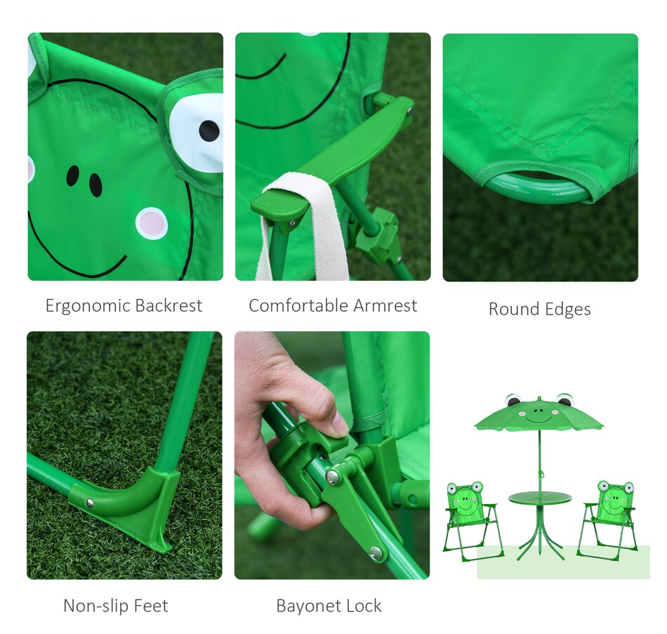 Image 982686_ALTMORE6.jpg, Product 982-686 / Price $61.99, Outsunny Kids Folding Picnic Table and Chair Set with Umbrella, Green from Outsunny on TSC.ca's Home & Garden department
