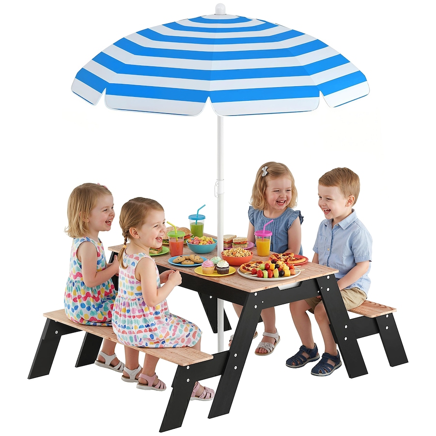 Image 982689.jpg, Product 982-689 / Price $129.99, Qaba Kids Picnic Table with Umbrella, 3 in 1 Wooden Sand & Water Table from Qaba on TSC.ca's Home & Garden department