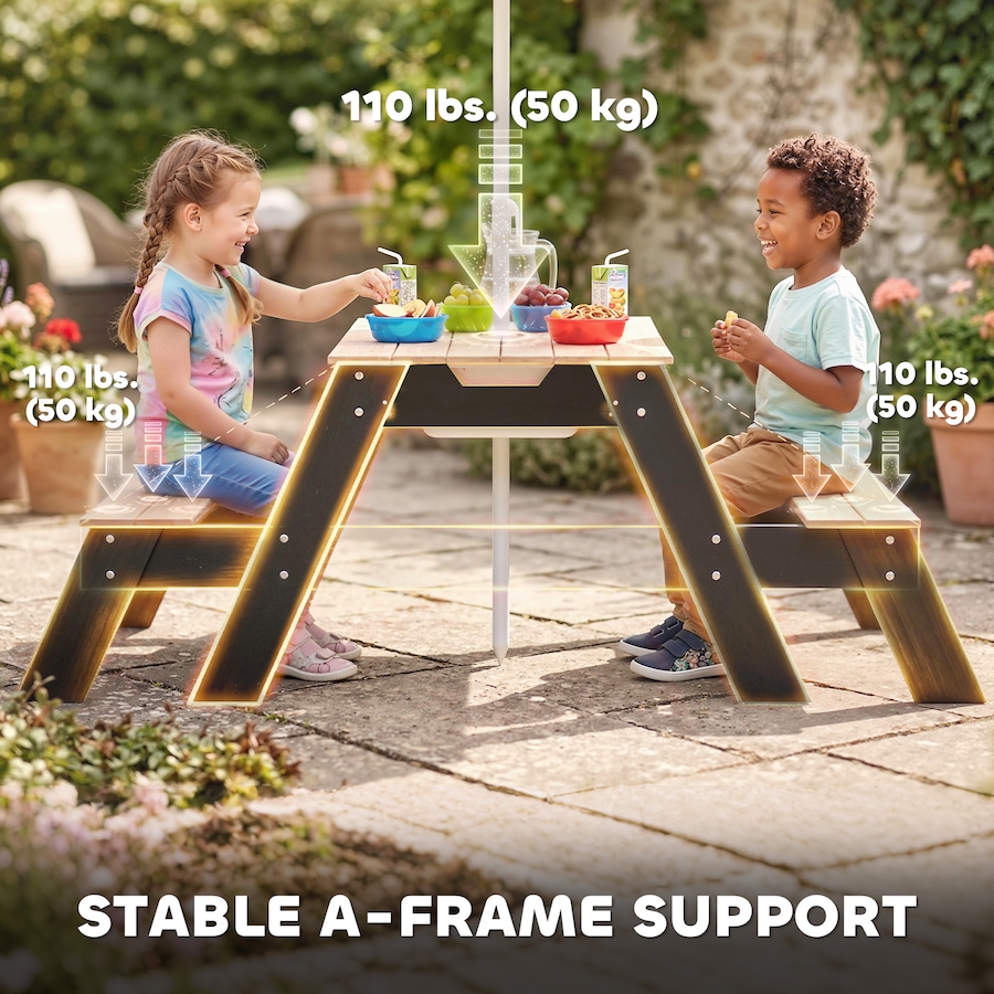 Image 982689_ALTMORE10.jpg, Product 982-689 / Price $129.99, Qaba Kids Picnic Table with Umbrella, 3 in 1 Wooden Sand & Water Table from Qaba on TSC.ca's Home & Garden department