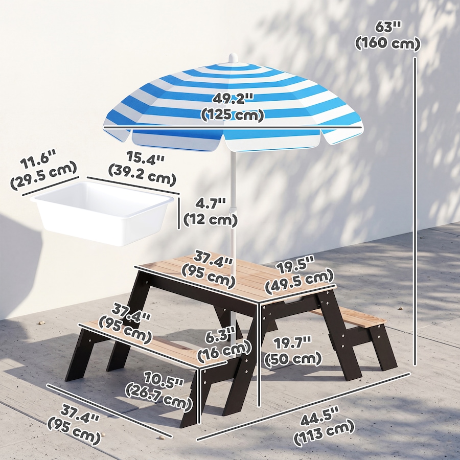 Image 982689_ALTMORE2.jpg, Product 982-689 / Price $129.99, Qaba Kids Picnic Table with Umbrella, 3 in 1 Wooden Sand & Water Table from Qaba on TSC.ca's Home & Garden department