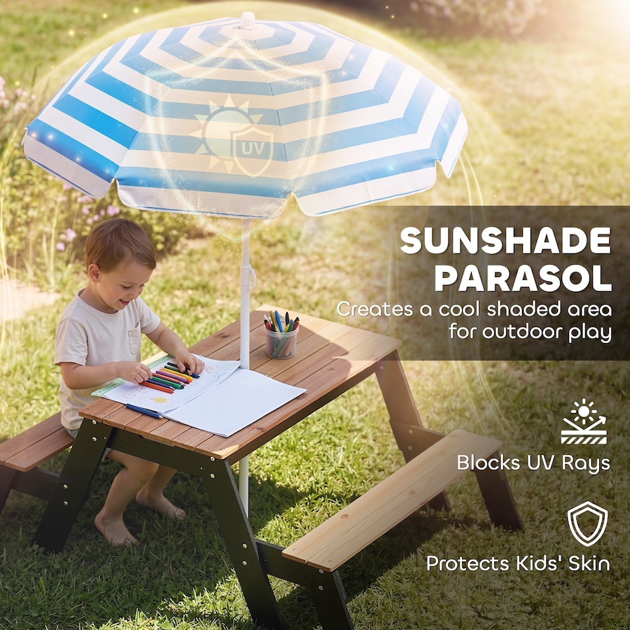Image 982689_ALTMORE4.jpg, Product 982-689 / Price $129.99, Qaba Kids Picnic Table with Umbrella, 3 in 1 Wooden Sand & Water Table from Qaba on TSC.ca's Home & Garden department