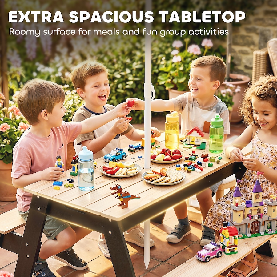 Image 982689_ALTMORE5.jpg, Product 982-689 / Price $129.99, Qaba Kids Picnic Table with Umbrella, 3 in 1 Wooden Sand & Water Table from Qaba on TSC.ca's Home & Garden department